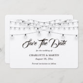 Rustikale Kraft Burlap Hearts String Lights Hochze Save The Date (Vorne/Hinten)