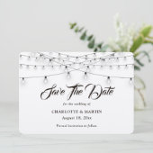 Rustikale Kraft Burlap Hearts String Lights Hochze Save The Date (Stehend Vorderseite)