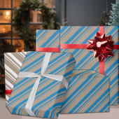 Rustikale Kraft Capri Blue Stripes Holiday Geschenkpapier