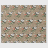 Rustikale Kraft Chickadee Spruce Sprigs Red Berrie Geschenkpapier (Flach)