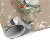 Rustikale Kraft Chickadee Spruce Sprigs Red Berrie Geschenkpapier (Rolleneckpunkt)