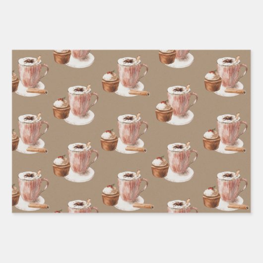 Rustikale Kraft Cupcakes Kakao und Lattes Geschenkpapier Set (Vorderseite 3)