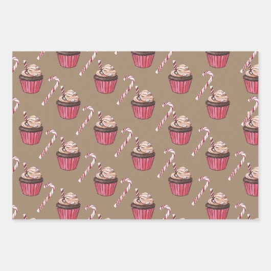 Rustikale Kraft Cupcakes Kakao und Lattes Geschenkpapier Set (Vorderseite 2)