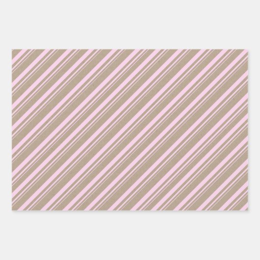 Rustikale Kraft Dusty Blue Pink White Candy Stripe Geschenkpapier Set (Vorderseite 2)