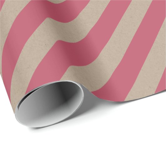 Rustikale Kraft Dusty Red Wide Strip Holiday Geschenkpapier (Rolleneckpunkt)
