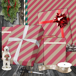 Rustikale Kraft Dusty Red Wide Strip Holiday Geschenkpapier