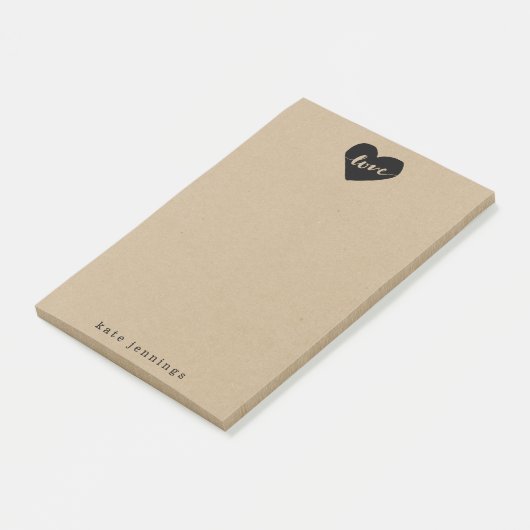 Rustikale Kraft-Effekt-Liebe Herz-Silhouette Post-it Klebezettel (angewinkelt)