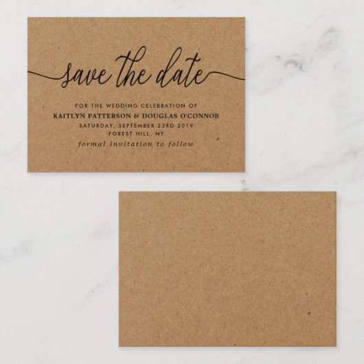 Rustikale Kraft Einfache Schrift Save the Date Begleitkarte (Vorne/Hinten)