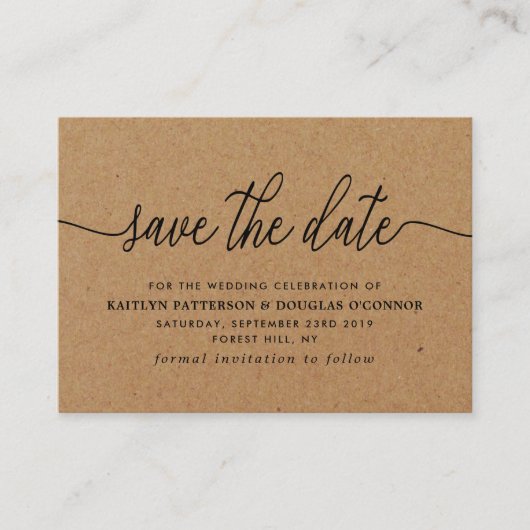 Rustikale Kraft Einfache Schrift Save the Date Begleitkarte (Vorderseite)