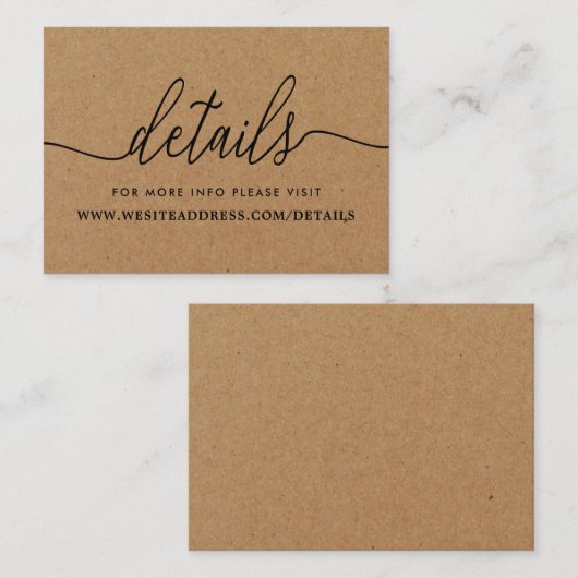 Rustikale Kraft Einfache Skriptdetails Begleitkarte (Vorne/Hinten)