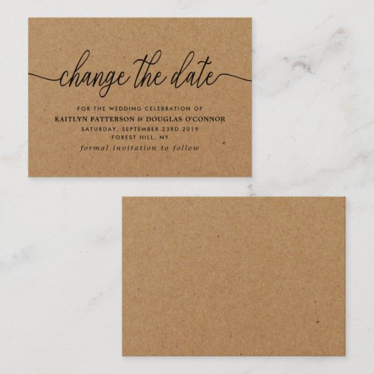 Rustikale Kraft einfache Skripte ändern das Datum Begleitkarte (Vorne/Hinten)