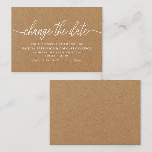 Rustikale Kraft einfache Skripte ändern das Datum Begleitkarte (Vorne/Hinten)