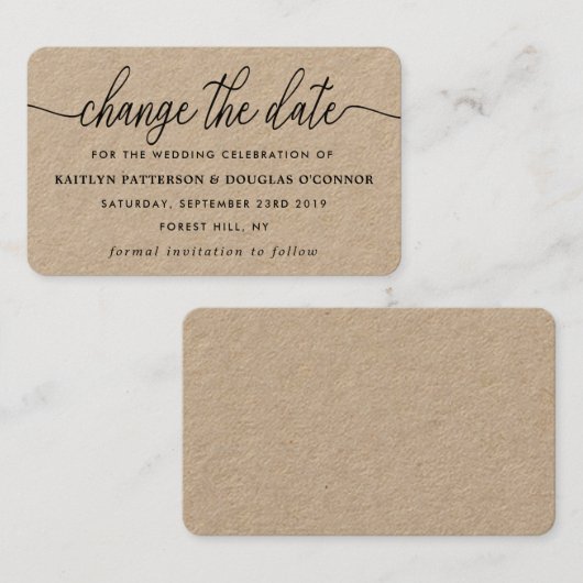 Rustikale Kraft einfache Skripte ändern das Datum Visitenkarte (Vorne/Hinten)