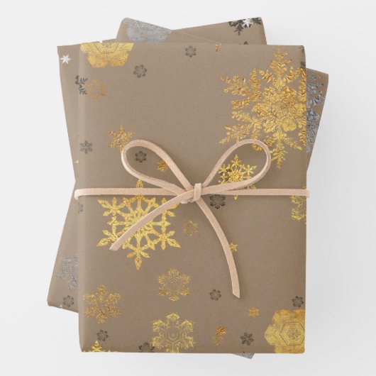 Rustikale Kraft Elegant Gold Silber Weiße Schneefl Geschenkpapier Set (Beispiel)