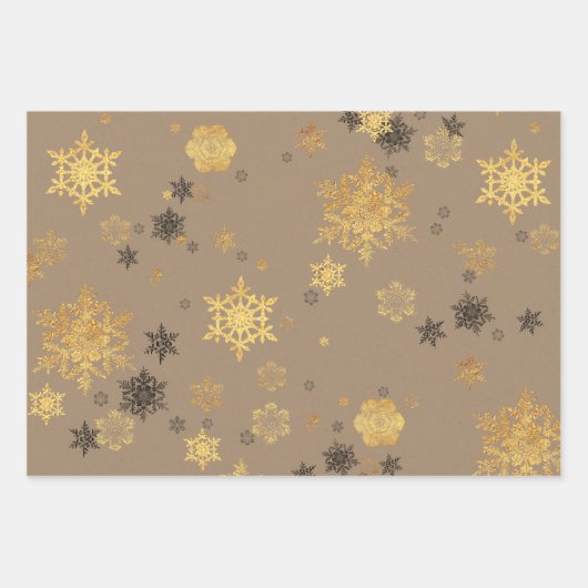 Rustikale Kraft Elegant Gold Silber Weiße Schneefl Geschenkpapier Set (Vorderseite)