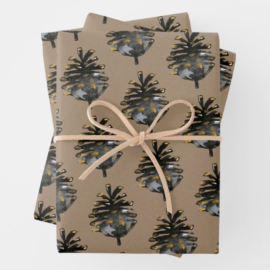 Rustikale Kraft Elegante Black Gold Pine Cones Geschenkpapier Set (Beispiel)