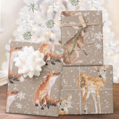 Rustikale Kraft Elegante Schneewintertiere 2 Geschenkpapier Set