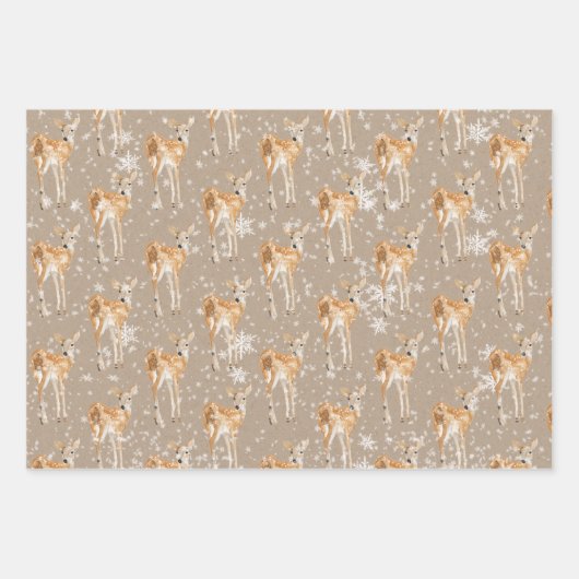 Rustikale Kraft Elegante Schneewintertiere 2 Geschenkpapier Set (Vorderseite 3)