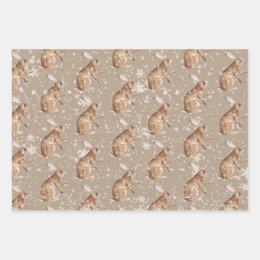 Rustikale Kraft Elegante Schneewintertiere 2 Geschenkpapier Set (Vorderseite 2)