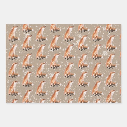 Rustikale Kraft Elegante Schneewintertiere 2 Geschenkpapier Set (Vorderseite)