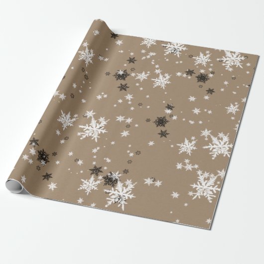 Rustikale Kraft Elegante weiße Schneeflocken Geschenkpapier (Ungerollt)
