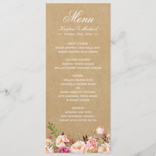 Rustikale Kraft | Elegantes Chic Wedding Menu Menükarte (Vorderseite)
