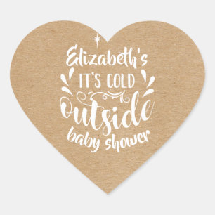 Rustikale Kraft Es ist kalt draußen Baby Shower/Sp Herz-Aufkleber