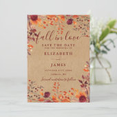 Rustikale Kraft Fall Autumnal Floral Wedding Save The Date (Stehend Vorderseite)