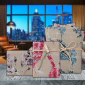 Rustikale Kraft Florals & Silver Handschrift Geschenkpapier Set