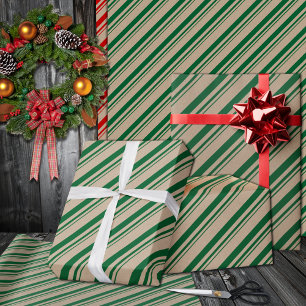 Rustikale Kraft Forest Green Candy Stripes Holiday Geschenkpapier
