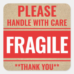 Rustikale Kraft-Fragile-Handhabung mit sorgfältige Quadratischer Aufkleber