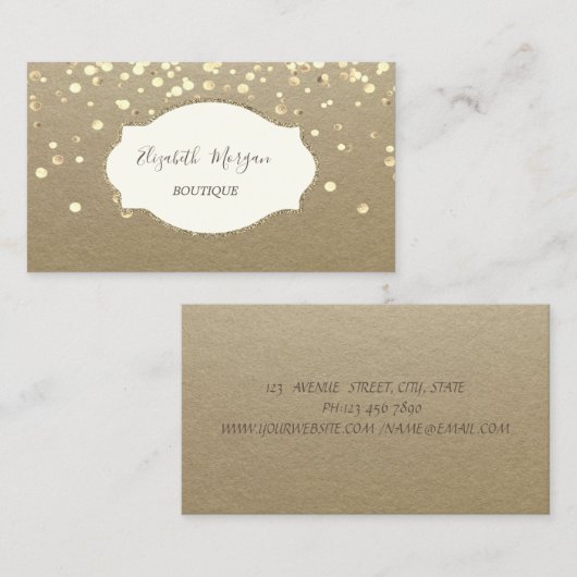 Rustikale Kraft, Frame Gold Confetti Visitenkarte (Vorne/Hinten)