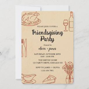 Rustikale Kraft-Friendsgiving-Abendparty-Einladung Einladung
