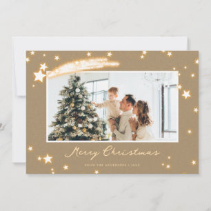 Rustikale Kraft funkelnde Stern-Foto-Weihnachtskar Feiertagskarte