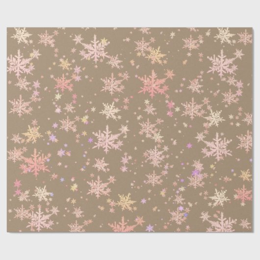 Rustikale Kraft Gelb Rosa Gold Schneeflocken Geschenkpapier (Flach)