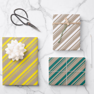 Rustikale Kraft-Gelbe Aquamarine, cremefarbene Str Geschenkpapier Set