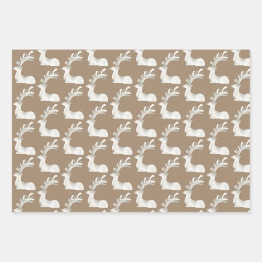 Rustikale Kraft gestrichen Holz Rentier Weihnachts Geschenkpapier Set (Vorderseite 3)