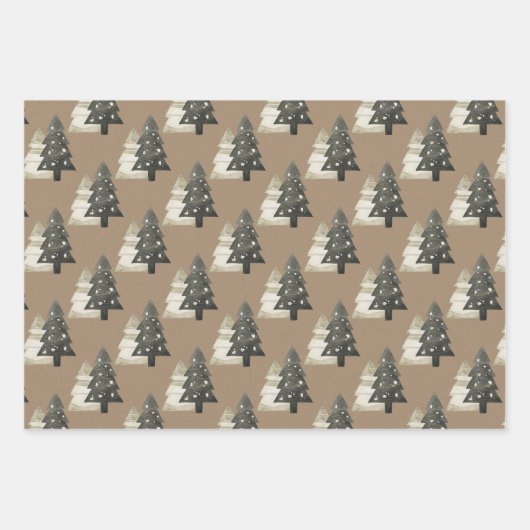 Rustikale Kraft gestrichen Holz Rentier Weihnachts Geschenkpapier Set (Vorderseite 2)