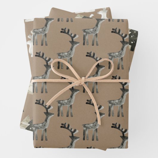 Rustikale Kraft gestrichen Holz Rentier Weihnachts Geschenkpapier Set (Beispiel)