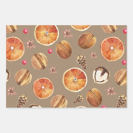 Rustikale Kraft getrocknete Orangenscheiben Gewürz Geschenkpapier Set (Vorderseite 3)