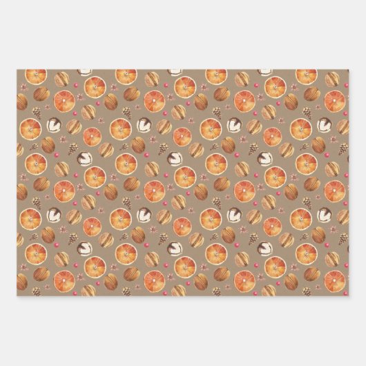 Rustikale Kraft getrocknete Orangenscheiben Gewürz Geschenkpapier Set (Vorderseite 2)