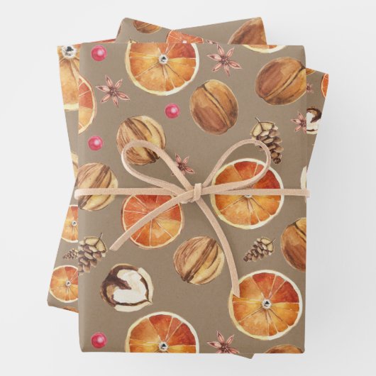 Rustikale Kraft getrocknete Orangenscheiben Gewürz Geschenkpapier Set (Beispiel)