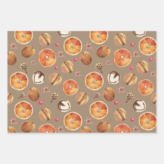 Rustikale Kraft getrocknete Orangenscheiben Gewürz Geschenkpapier Set (Vorderseite)