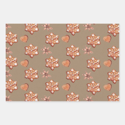 Rustikale Kraft Gingerbread Stars Schneeflocken Bä Geschenkpapier Set (Vorderseite 3)