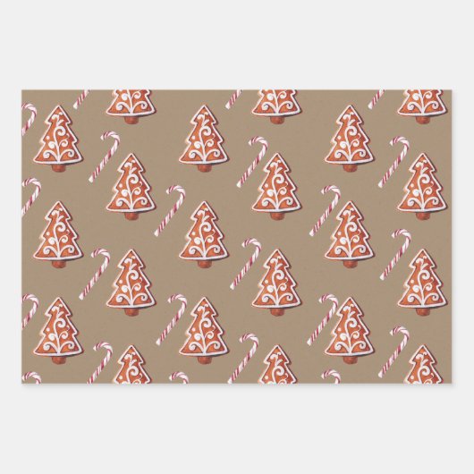 Rustikale Kraft Gingerbread Stars Schneeflocken Bä Geschenkpapier Set (Vorderseite 2)