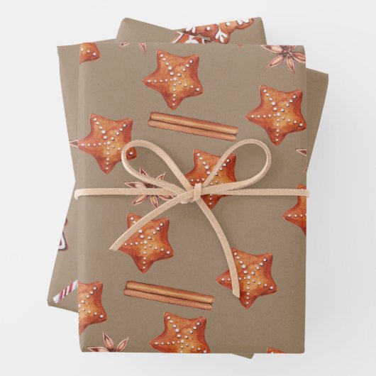Rustikale Kraft Gingerbread Stars Schneeflocken Bä Geschenkpapier Set (Beispiel)