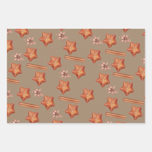 Rustikale Kraft Gingerbread Stars Schneeflocken Bä Geschenkpapier Set (Vorderseite)