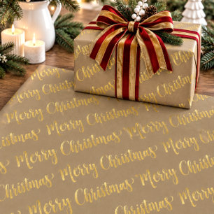 Rustikale Kraft Gold Kalligrafie Frohe Weihnachten Geschenkpapier