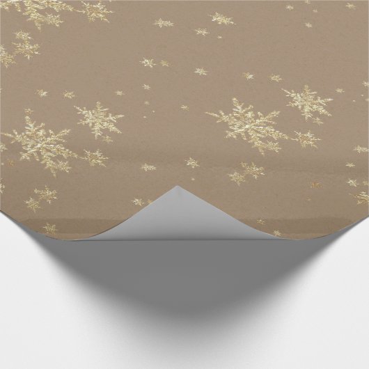 Rustikale Kraft-Gold-Schneeflocken Geschenkpapier (Ecke)
