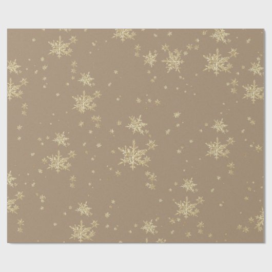 Rustikale Kraft-Gold-Schneeflocken Geschenkpapier (Flach)